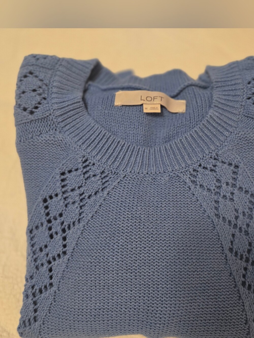 LOFT Pointelle Crewneck Sweater — Dusty Blue Medium